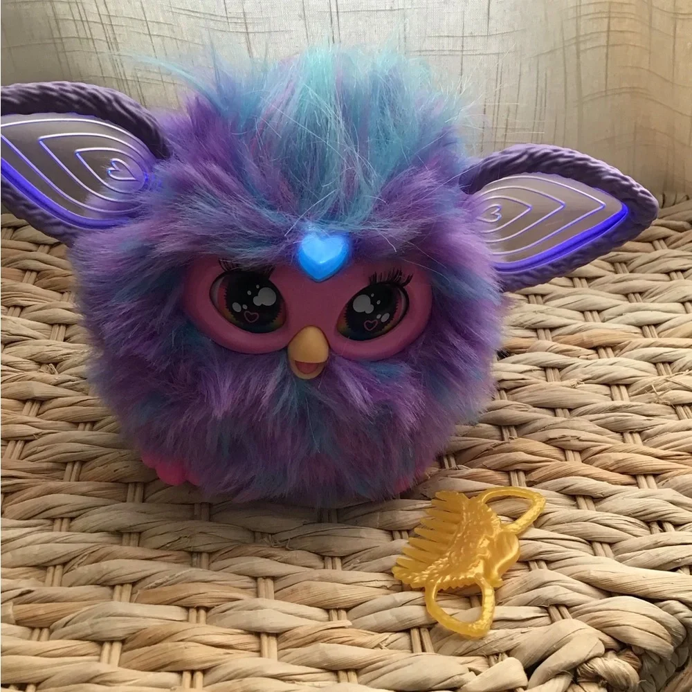 Furby Purple Plush Tie Dye Interactive Toy 2023 Glowing Ears Talks WORKS